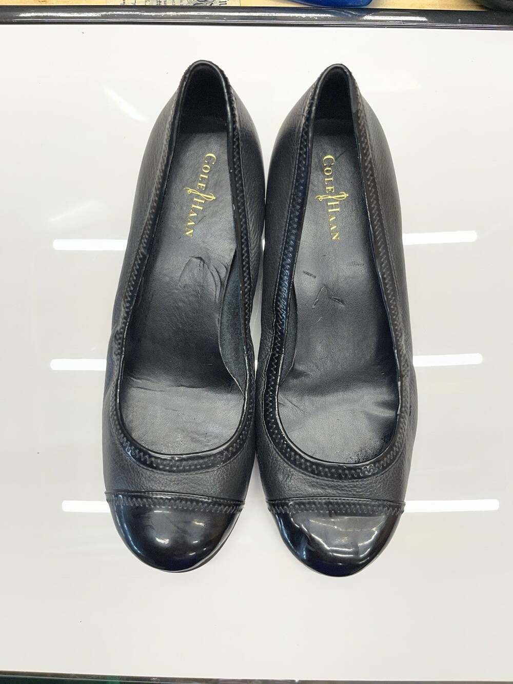 Cole Haan Black Leather Wedge Comfort Pumps Cap Toe Slip On Women's Shoes